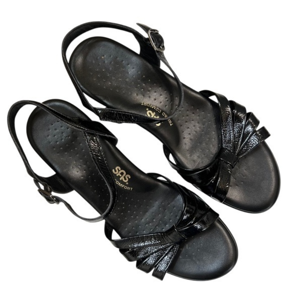 SAS Strippy Women’s Size 9.5 Tripad Comfort Patent Leather Wedge Sandals
